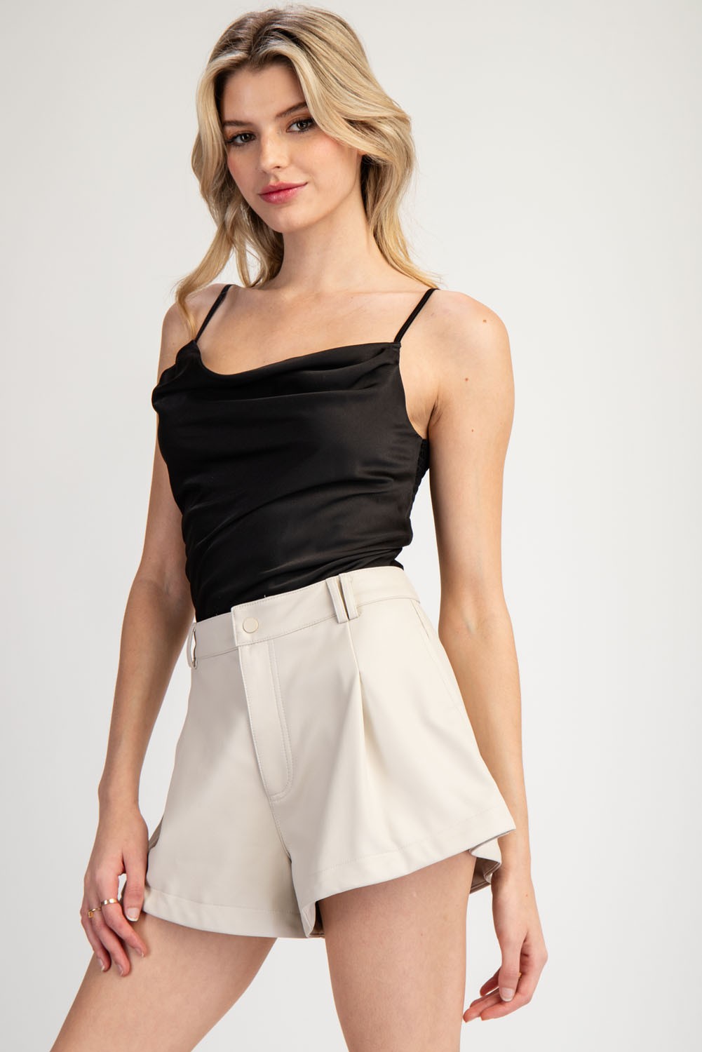 IN FULL SWING FAUX LEATHER SHORTS