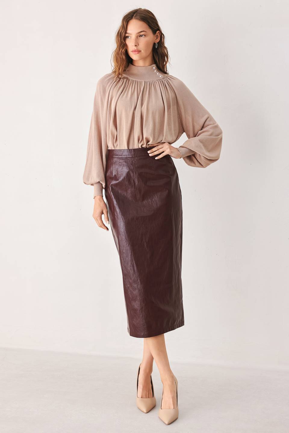 STAND TALL FAUX LEATHER PENCIL SKIRT
